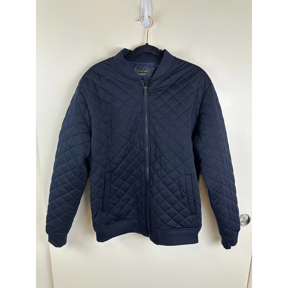 Zara Dark Blue Quilted Bomber Jacket